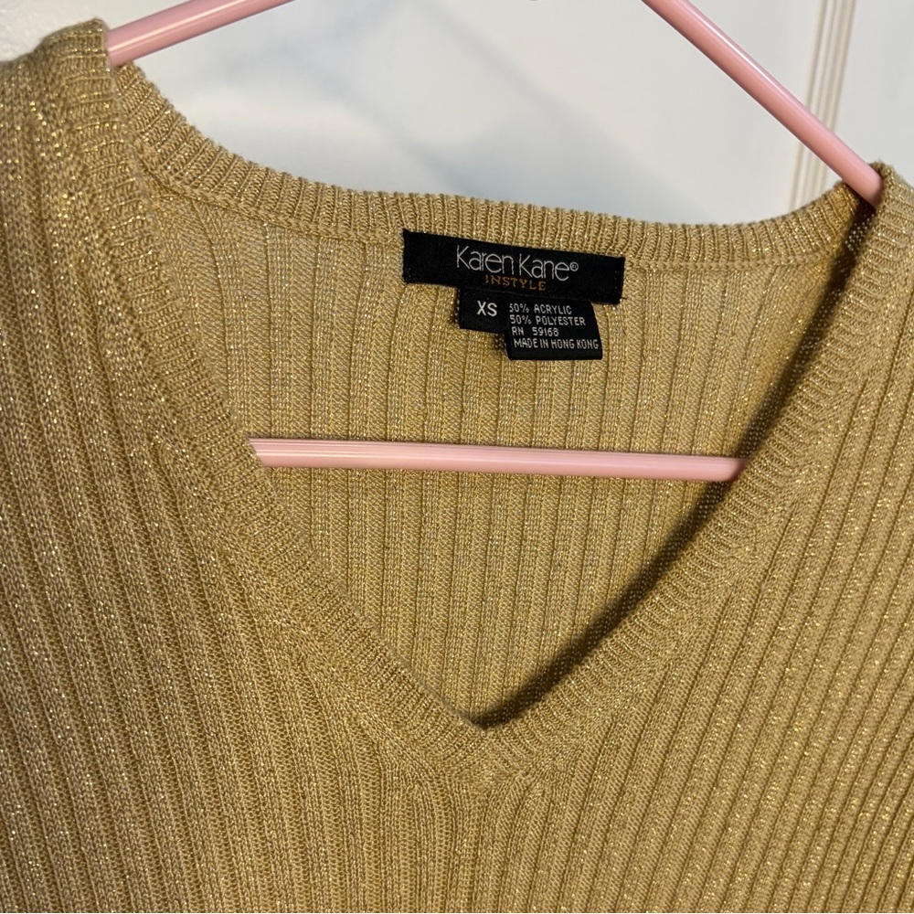 Vintage KAREN KANE Vneck Gold Sweater - Picture 6 of 10